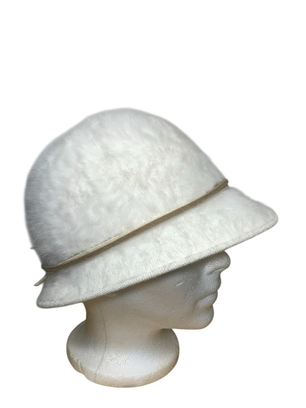 Vintage Cream Angoras Cloche Hat Soft Fuzzy Minimalist Classic Head wear O/S